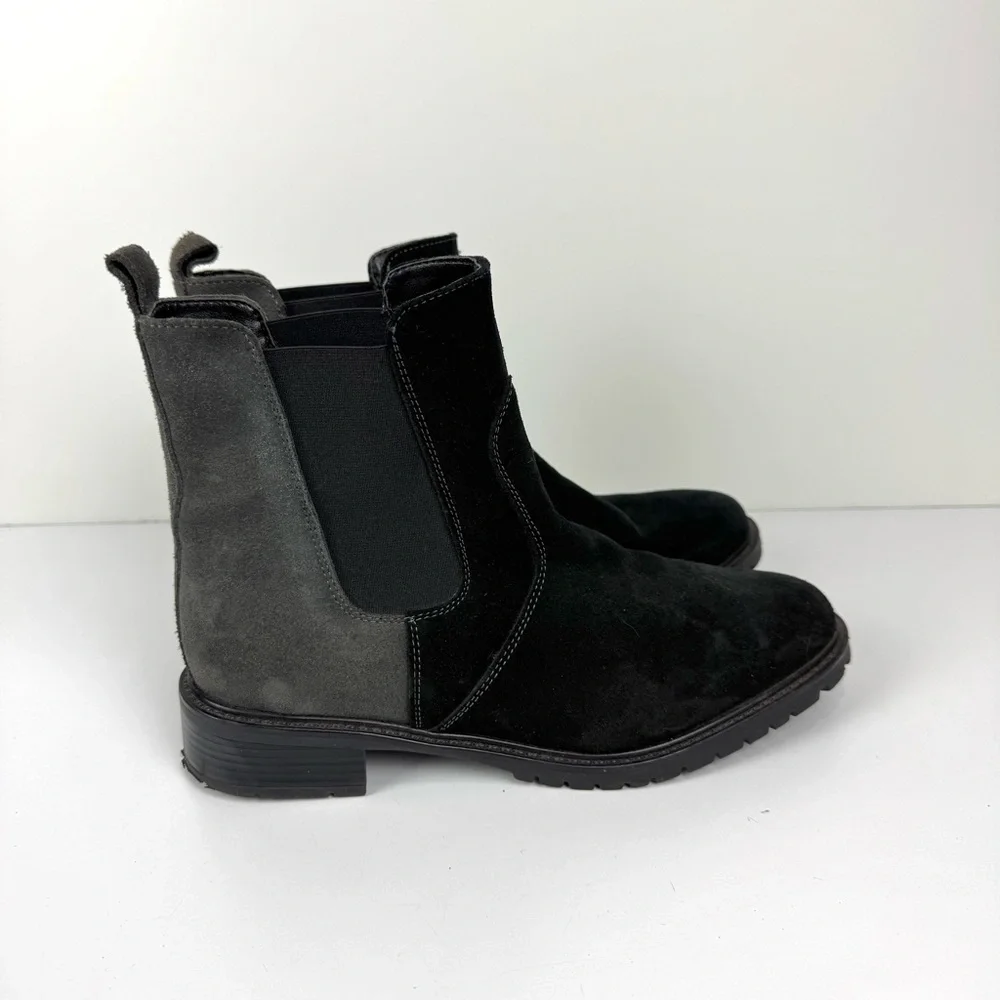 PALMROTH Women’s Sz 7.5 Suede Leather Booties Ankle Boots Two Tone Black & Grey